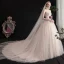 Charmant Champagne Robe De Mariée 2019 Princesse Bustier Perlage Paillettes En Dentelle Fleur Sans Manches Dos Nu Chapel Train