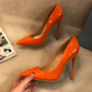 Chic Belle Orange Bureau Escarpins 2019 12 Cm Talons Aiguilles À Bout Pointu Escarpins
