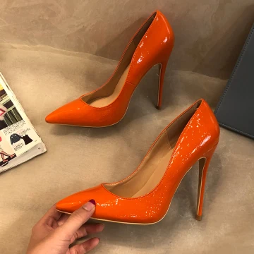 Mooie Prachtige Oranje Kantoor Pumps 2019 12 Cm Naaldhakken Stiletto Spitse Neus Pumps