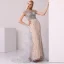 Haut de Gamme Champagne Gris Robe De Soirée 2020 Trompette / Sirène Encolure Dégagée Fait main Perlage Cristal Faux Diamant Manches Courtes Train De Balayage Robe De Ceremonie