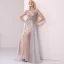 High-end Champagne Grey Evening Dresses  2020 A-Line / Princess Scoop Neck Handmade  Beading Crystal Rhinestone Short Sleeve Floor-Length / Long Formal Dresses