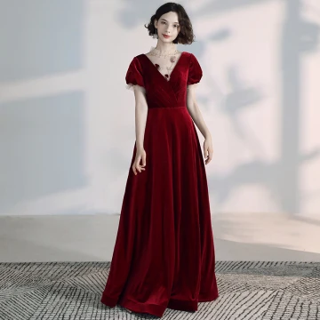 Elegant Burgundy Evening Dresses 2020 A Line Princess High Neck Beading Rhinestone Suede Short Sleeve Backless Floor Length Long Formal Dresses