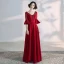 Elegant Burgundy Evening Dresses  2020 A-Line / Princess V-Neck Beading Crystal Tassel Bell sleeves Backless Floor-Length / Long Formal Dresses