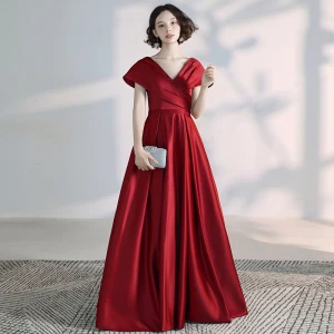 Moderne Mode Bordeaux Robe De Soirée 2020 Princesse V Cou Dos Nu Sans Manches Longue Robe De Ceremonie