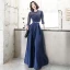 Elegante 2 Stück Marineblau Abendkleider 2020 A Linie Rundhalsausschnitt Perle Spitze Blumen 3/4 Ärmel Lange Festliche Kleider