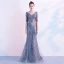 Charmant Gris Robe De Soirée 2020 Trompette / Sirène V-Cou Paillettes 1/2 Manches Dos Nu Longue Robe De Ceremonie