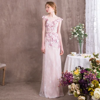Chic Beautiful Candy Pink Evening Dresses 2018 Trumpet Mermaid Appliques Sash Lace Scoop Neck Floor Length Long Formal Dresses