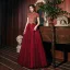 Vintage / Retro Burgundy Prom Dresses 2020 A-Line / Princess High Neck Gold Lace Short Sleeve Backless Floor-Length / Long Formal Dresses