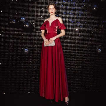 Chic Belle Bordeaux Robe De Soirée 2020 Princesse Bretelles Spaghetti Noeud Manches Courtes Dos Nu Longue Robe De Ceremonie