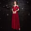 Chic / Belle Bordeaux Robe De Soirée 2020 Princesse Bretelles Spaghetti Noeud Manches Courtes Dos Nu Longue Robe De Ceremonie