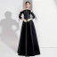 Elegant Black Evening Dresses  2020 A-Line / Princess Off-The-Shoulder Bow 3/4 Sleeve Backless Floor-Length / Long Formal Dresses