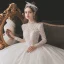 Chinese style Vintage / Retro Ivory Beading Wedding Dresses 2021 Ball Gown High Neck Pearl Sequins Long Sleeve Backless Royal Train Wedding