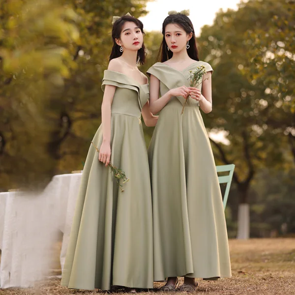 sage green bridal dress Wedding Dusty Sage Green Bridesmaid Dresses A Line Spaghetti Straps V-Neck Floor Length Stretch Satin Bridesmaid Dress main image 1