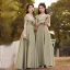 Modest / Simple Sage Green Bridesmaid Dresses 2021 A-Line / Princess Off-The-Shoulder Short Sleeve Backless Floor-Length / Long Wedding Party Dresses