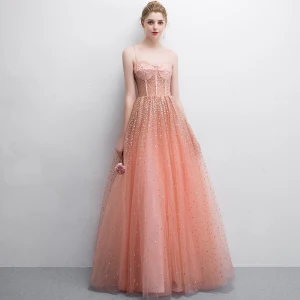 Chic Belle Orange Robe De Bal 2018 Princesse Paillettes Bretelles Spaghetti Dos Nu Sans Manches Longue Robe De Ceremonie