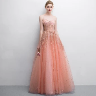 Chic Beautiful Orange Prom Dresses 2018 A Line Princess Sequins Spaghetti Straps Backless Sleeveless Floor Length Long Formal Dresses