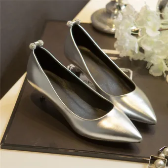 Elegant Silver Evening Party Pumps 2019 Rhinestone 3 Cm Stiletto Heels Low Heel Pointed Toe Pumps