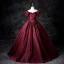 Elegant Burgundy Ball Gown Prom Dresses 2025 Off-The-Shoulder Short Sleeve Backless Floor-Length / Long Prom Formal Dresses