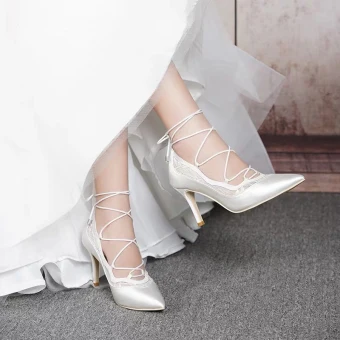 Elegant White Wedding Bridesmaid Pumps 2020 Lace Strappy 8 Cm Stiletto Heels Pointed Toe Wedding Shoes