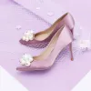 Lovely Lavender Bridesmaid Pumps 2020 Satin Pearl 9 cm Stiletto Heels Pointed Toe Pumps