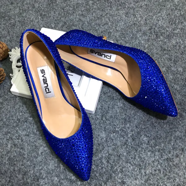 Modern / Fashion Royal Blue Evening Party Pumps 2020 Sequins 9 cm Stiletto Heels Pointed Toe Pumps