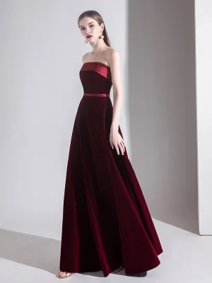 Elegante Burgunderrot Abendkleider 2020 A Linie Wildleder Bandeau Ärmellos Rückenfreies Lange Festliche Kleider