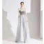 Elegant Grey Evening Dresses  2020 A-Line / Princess Suede Strapless Beading Sleeveless Backless Floor-Length / Long Formal Dresses