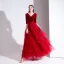 Charmant Rouge Robe De Soirée 2020 Princesse Daim V-Cou 1/2 Manches Dos Nu Longue Robe De Ceremonie