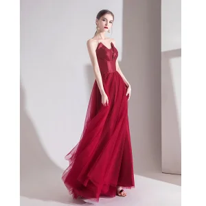 Classy Solid Color Burgundy Evening Dresses 2020 A Line Princess Strapless Sleeveless Backless Floor Length Long Formal Dresses