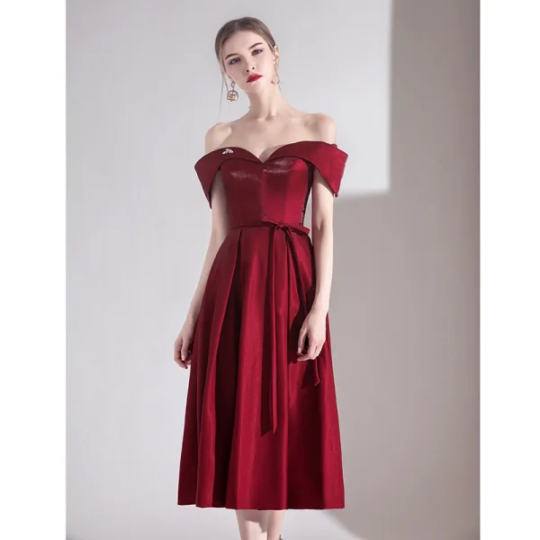 burgundy long sleeve fit and flare dress Burgundy Lace Cute Homecoming Dresses ,Burgundy Lace Short Prom Dresse –  morievent main image 1