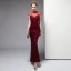 Chic Bordeaux Robe De Soirée 2020 Trompette / Sirène Perlage Gland Paillettes Col Haut Manches Courtes Longue Robe De Ceremonie