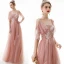Chic / Belle Perle Rose Robe De Soirée 2020 Princesse Bretelles Spaghetti Appliques Paillettes En Dentelle Manches Courtes Dos Nu Longue Robe De Ceremonie
