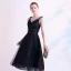Chic / Belle Noire de retour Robe De Graduation 2020 Princesse Bretelles Spaghetti Paillettes En Dentelle Fleur Sans Manches Dos Nu Mi-Longues Robe De Ceremonie