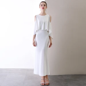 Charming Ivory Evening Dresses 2020 Trumpet Mermaid Scoop Neck Short Sleeve Backless Ankle Length Formal Dresses