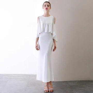 Charmant Ivoire Robe De Soirée 2020 Trompette Sirène Encolure Dégagée Manches Courtes Dos Nu Longueur Cheville Robe De Ceremonie