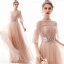 Classy Pearl Pink Evening Dresses  2020 A-Line / Princess Scoop Neck Lace Flower Appliques Crystal Short Sleeve Backless Floor-Length / Long Formal Dresses