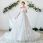Charming Ivory Wedding Dresses 2020 A-Line / Princess Off-The-Shoulder Lace Flower Appliques Short Sleeve Backless Chapel Train