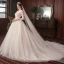 Chic Ivoire Robe De Mariée 2020 Princesse En Dentelle Perlage Étoile Paillettes Perle V-Cou Dos Nu 3/4 Manches Cathedral Train