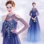 Charming Ocean Blue Prom Dresses 2021 A-Line / Princess Scoop Neck Beading Crystal Sequins Floor-Length / Long Short Sleeve Backless Prom Formal Dresses