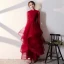 Vintage / Retro Muslim Burgundy Evening Dresses  2020 A-Line / Princess High Neck Sequins Long Sleeve Backless Cascading Ruffles Floor-Length / Long Formal Dresses