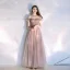 Classy Blushing Pink Evening Dresses  2020 A-Line / Princess Off-The-Shoulder Beading Crystal Pearl Sleeveless Backless Floor-Length / Long Formal Dresses
