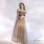 Classy Champagne Evening Dresses  2020 A-Line / Princess Off-The-Shoulder Beading Crystal Sleeveless Backless Floor-Length / Long Formal Dresses