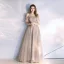 Classique Beige Robe De Soirée 2020 Princesse De l'épaule Perlage En Dentelle Paillettes Manches Courtes Dos Nu Train De Balayage Robe De Ceremonie