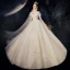 Luxe Champagne Robe De Mariée 2020 Princesse Encolure Carrée En Dentelle Fleur Appliques Faux Diamant Perle Sans Manches Dos Nu Royal Train