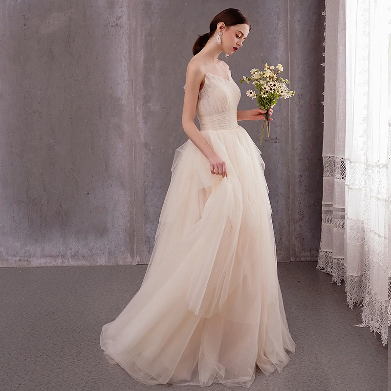 simple strapless beach wedding dresses Simple Strapless Cutout With Bow Detail And Train Beach Wedding Dress main image 1