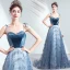 Charmant Océan Bleu Robe De Soirée 2020 Princesse Daim Bretelles Spaghetti Perlage Cristal Glitter Paillettes Sans Manches Dos Nu Tribunal Train Robe De Ceremonie