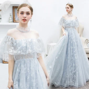 Fashion Silver Evening Dresses 2020 A Line Princess Scoop Neck Sequins Lace Flower 1 2 Sleeves Backless Floor Length Long Formal Dresses