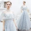 Mode Argenté Robe De Soirée 2020 Princesse Encolure Dégagée Paillettes En Dentelle Fleur 1/2 Manches Dos Nu Longue Robe De Ceremonie