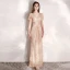 Sparkly Champagne Evening Dresses  2019 A-Line / Princess V-Neck Sequins Short Sleeve Floor-Length / Long Formal Dresses