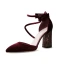 Charmant Bordeaux Soirée Sandales Femme 2019 Paillettes Daim Bride Cheville 8 cm Talons Épais À Bout Pointu Sandales